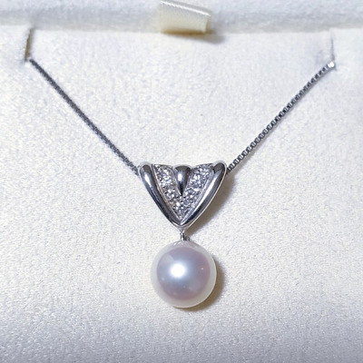 Mikimoto Akoya Pearl Diamond K18 White Gold Pendant