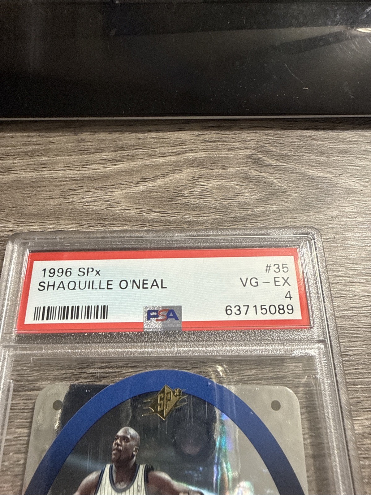 1996 SPx #35 Shaquille O'Neal Orlando Magic HOF PSA 4 VG-EX view 2
