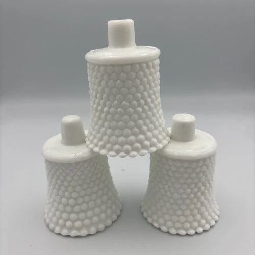 VTG White MILK Glass Hobnail Votive Peg Cup Candle Holder Set Of 3