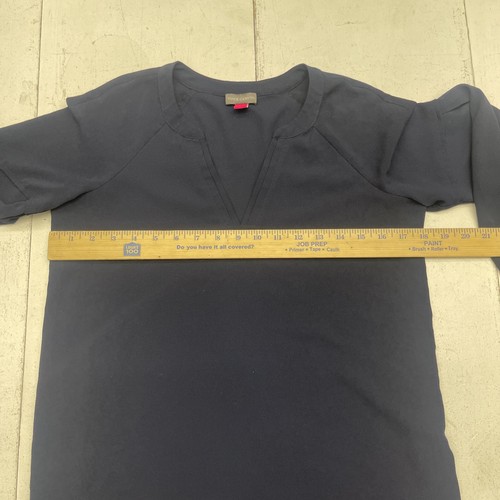 Vince Camuto Crepe Blouse Womens XXS Navy Blue Long Sleeve Split Neck Top - Picture 6 of 7