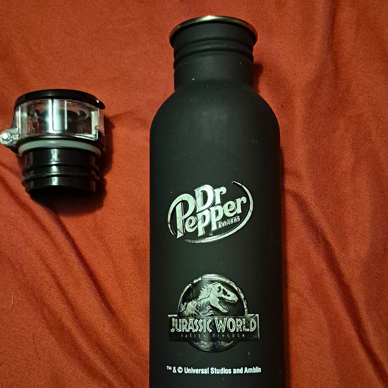 Dr Pepper Jurassic World Fallen Kingdom 22 fl oz Black Plastic Flip Top Bottle