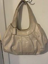Coach Ergo Pleated Leather Shoulder Bag Kiss Lock Plaid Satin Lined B0869-12248