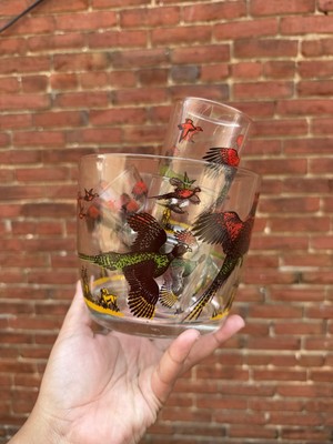 Anchor Hocking Vintage 1950s Water Fowl Ice Bucket, 3 Shot Glass,2 Small Tumbler