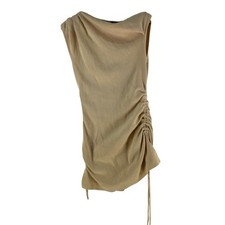 Lioness Dress Womens S Beige Cowl Neck Sleeveless Ruched Bodycon Mini 131657