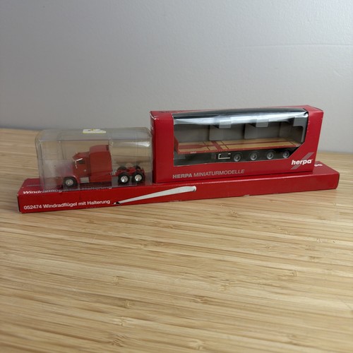 Herpa escala HO, semirremolque y remolque de plataforma plana, rojo, #052474 nuevo en caja | Zustand: New