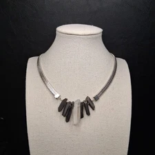  LUNA NORTE Malachite And Quartz Bib Necklace Silver Tone. 15.624