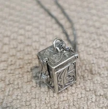 STERLING SILVER PRAYER BOX POISON CHEST  PENDANT CHARM SECRET JEWELRY WITH CHAIN