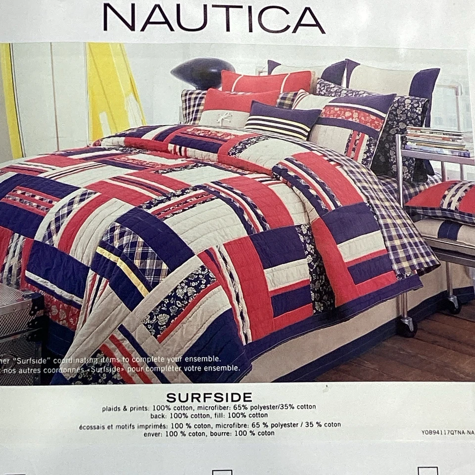 Nautica Cotton "Surfside" Quilt Plaid Reversible 86Wx86 Nautical Full/Queen NIP - Image 3 of 4