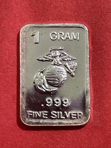US Marine Corps, 1 Gram Solid Silver Art Bar! Fine .999 Pure!