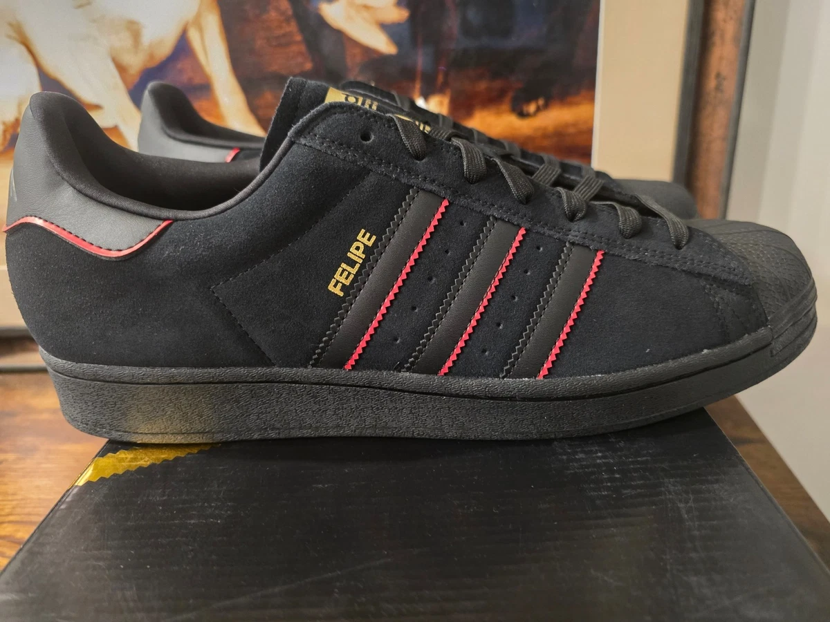 Adidas Superstar ADV x Felipe Gustavo Mens Size 13.5 Shoes Black Scarlet Skate Adidas Skateboarding Superstar ADV x Felipe Shoes Black  main image 4