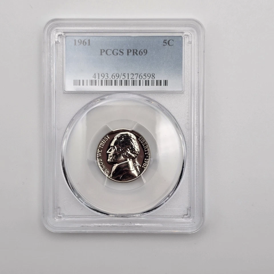 1961 Jefferson Nickel 5 Cent Coin PCGS PF69, PCGS Pop. 19, Coin Lot 2039 - Image 3 of 4