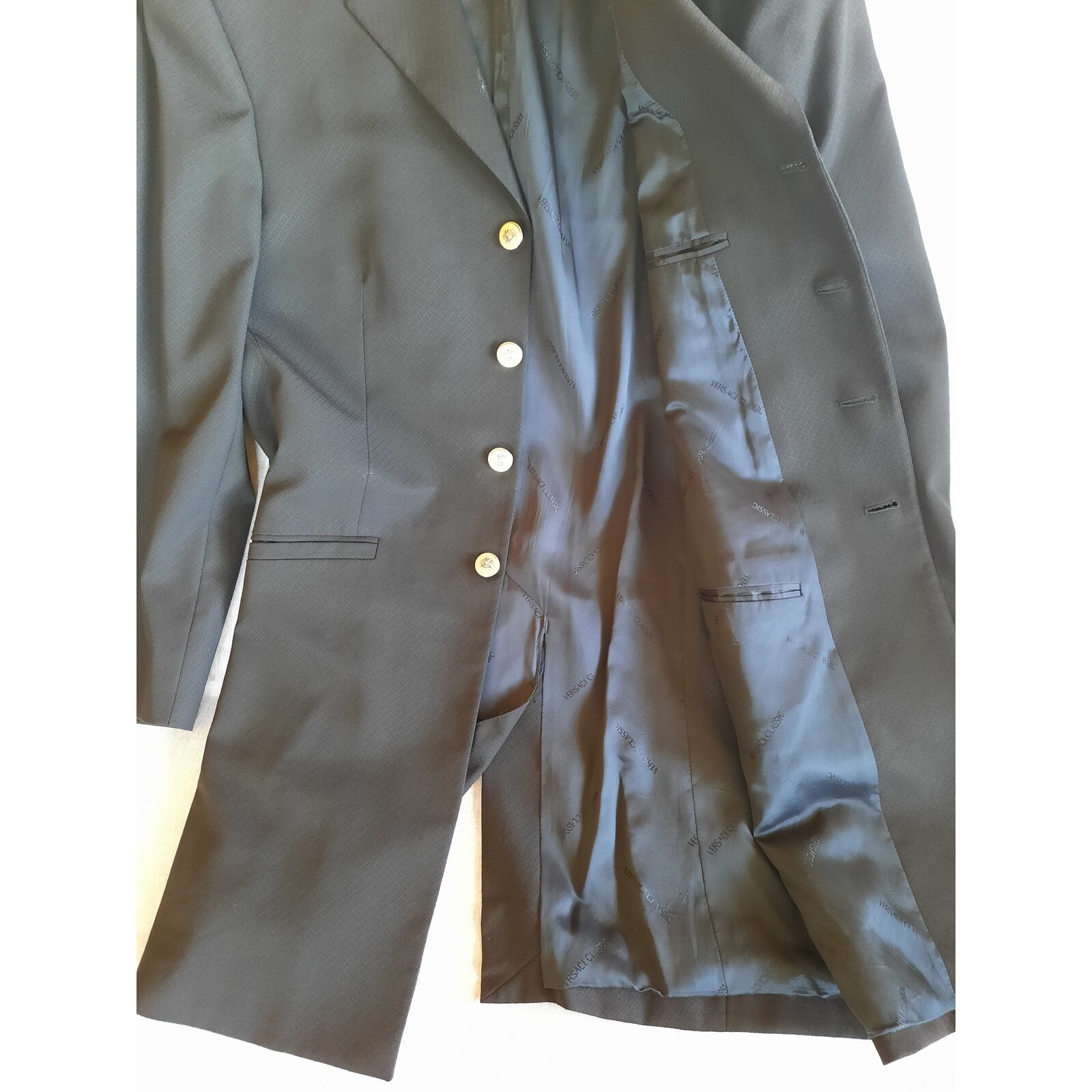 Versace Classic V2 Men 48R Wool Blazer Coat Black Four Metal Buttons Italy Made thumbnail 10