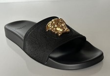 Versace Gold Medusa Head Slides Sandals Black 8 US 38 Euro Italy NIB 450