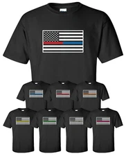 "Thin Line Flag" T-Shirt support police fire military american usa color stripe