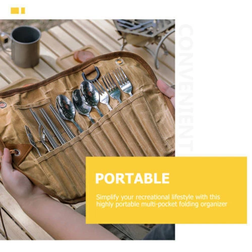 Segeltuch Besteck Aufbewahrungstasche Rollende Bestecktasche Lagerung Camping - Bild 8 von 12