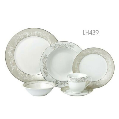 24 Pcs Porcelain Dinnerware Service for 4, Olympia-Mix and Match-Silver Border
