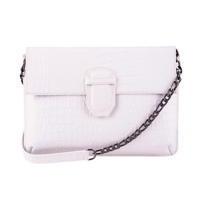 Womens White Leather Clutch Cross Body Shoulder Alligator