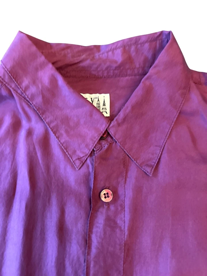 Camisa manga larga vintage años 80 City Streets púrpura 100 % seda abotonada XL Foto 2 de 4