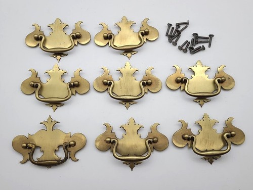Set of 8 Vintage Brass Batwing Chippendale Metal Drop Bail Pulls Handles
