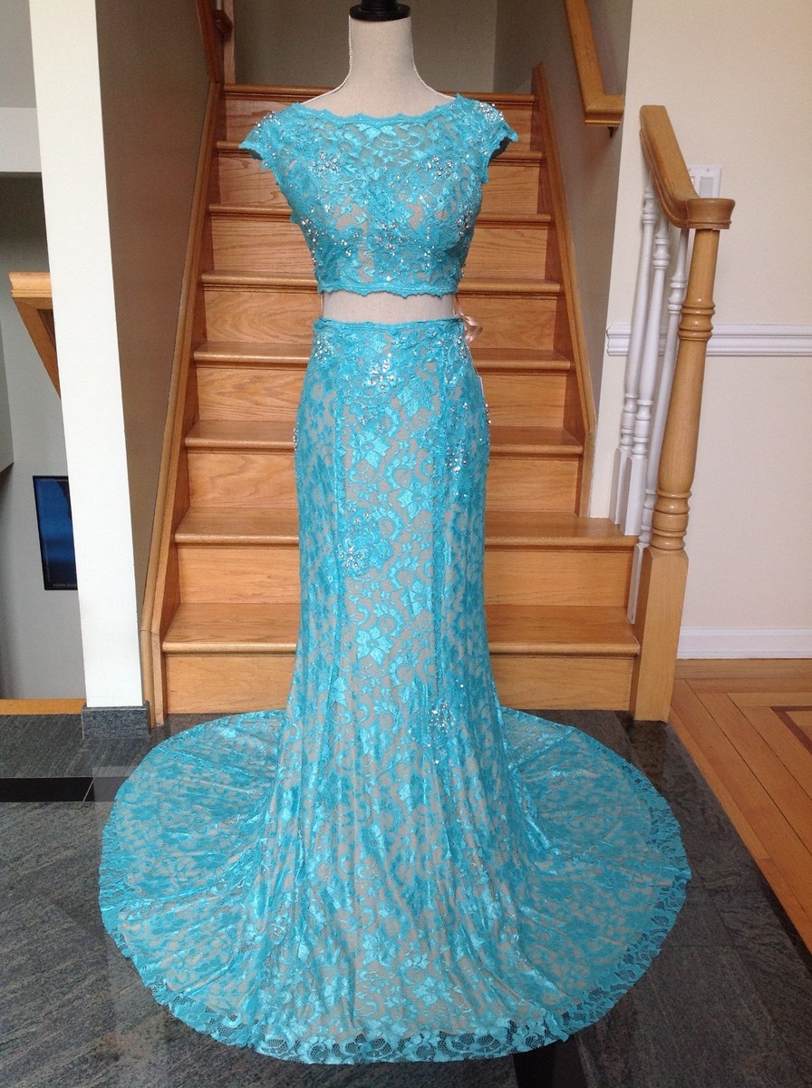 aqua lace prom dress Aqua Tulle Floral Lace Off-the-Shoulder A-Line Prom Dress