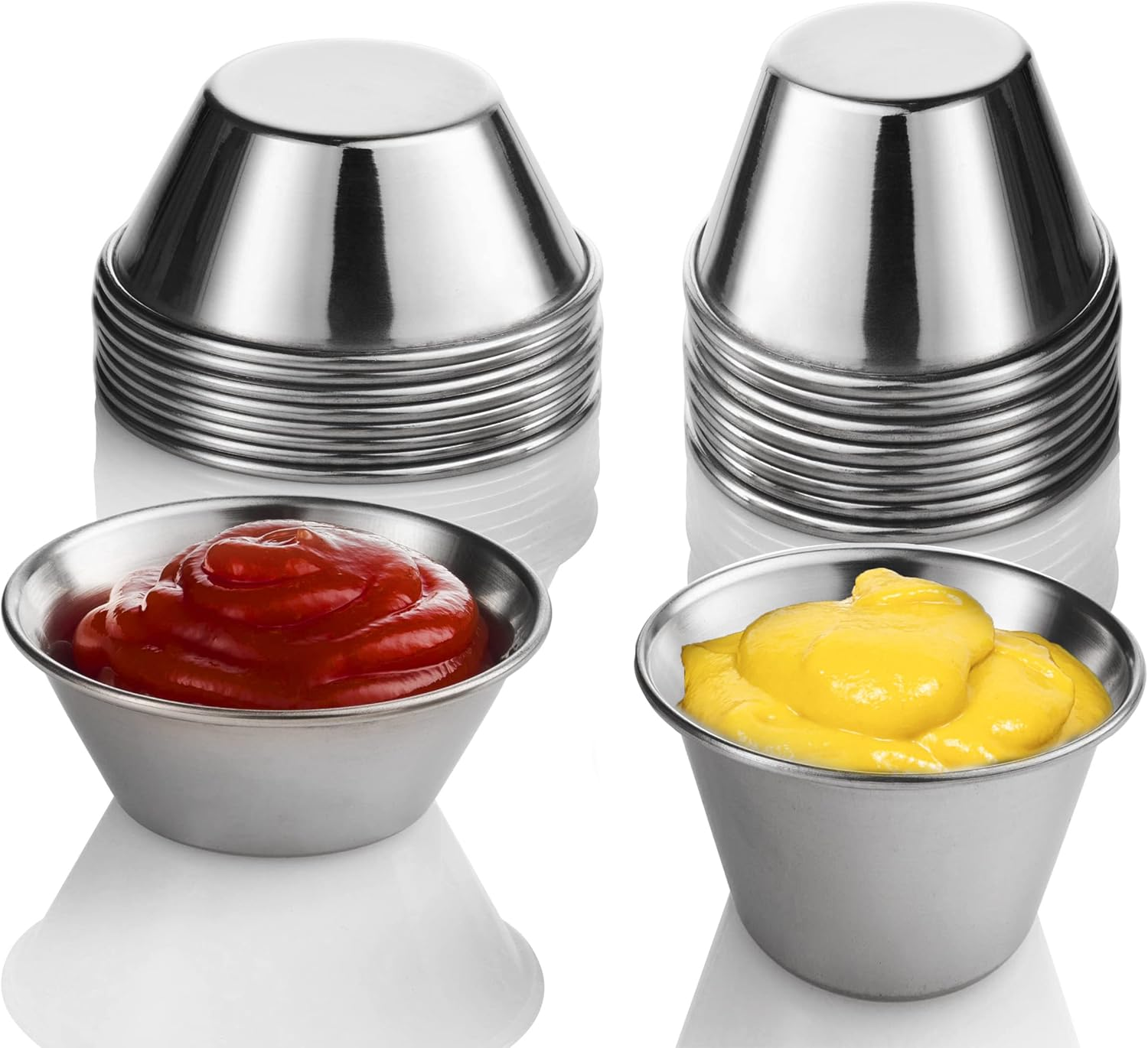 (24 Pack, 2 Sizes) Small Sauce Cups, Stainless Steel Ramekin Dipping Sauce Cup,
