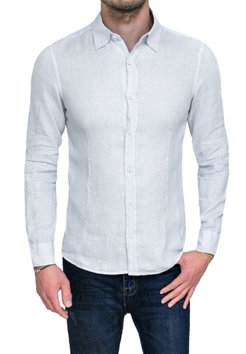 Camicia Di Lino Uomo Taglia Comoda Con Collo Coreano - Foto 8