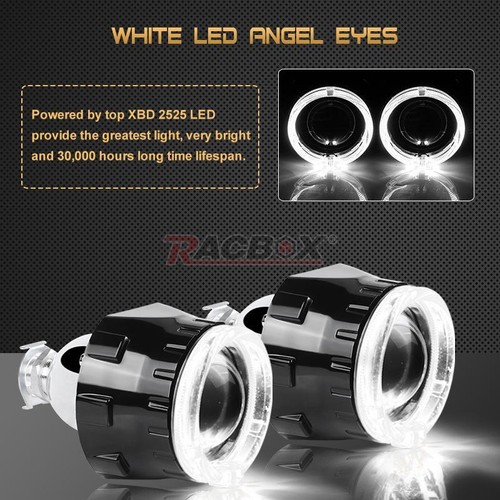 2x 2.5'' White LED Angel Eyes HID Bi-xenon Projector Lens Headlight Retrofit LHD - Picture 8 of 12