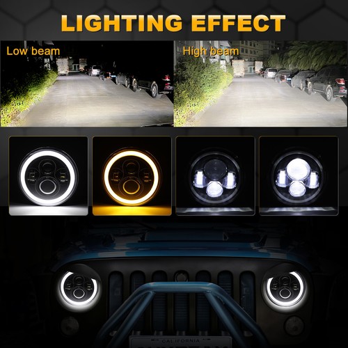 Pair 7" Round LED Headlights DRL Hi-Lo Beam Lamp for Jeep Wrangler JK LJ TJ CJ - Picture 7 of 12