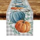 Eucalyptus Pumpkin Blue Fall Table Runner for Indoor Outdoor Home Party Decor