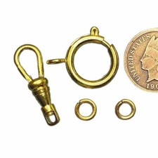 1 Set Gold Tone Spring Ring  Swivel Clip w Jump Rings. Clasps