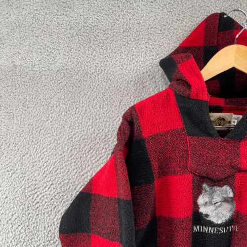 Earth Ragz Red Black Buffalo Plaid Heavy Flannel Pullover Hoodie Size Medium - Picture 2 of 11