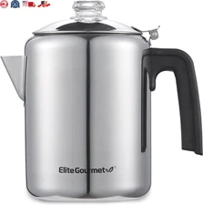 Elite Gourmet EC008 Classic Stovetop Coffee Percolator, 8-Cup, Stainless Steel
