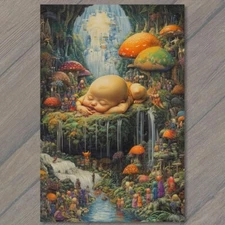 Art Print Sleeping Baby Creepy Enchanted Forest Scene Fantasy Mushrooms Nature