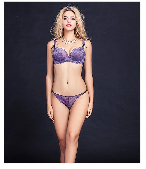 Lote de sujetador y sujetador de malla transparente súper delgada de copa para mujer + calzoncillos 40D C Foto 2 de 4