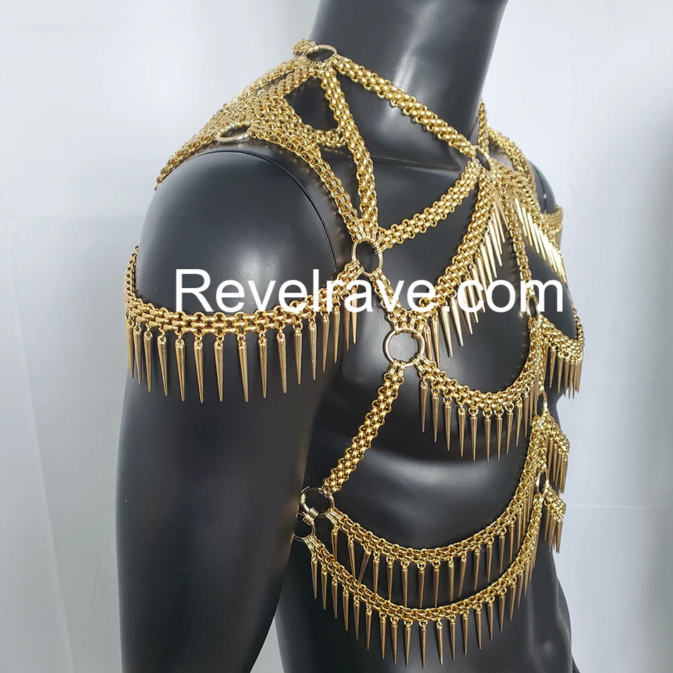 Rave Burning Men Punk Festival  Spike Fringe BodyChain Harness Carnival Outfits - Image 2 of 4