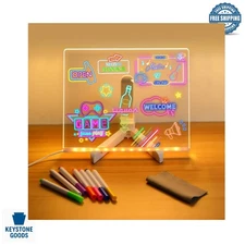 Illuminated Acrylic LED Note & Drawing Board with Stand & 7 Markers