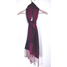PASHMINA 100% Cashmere Burgundy Paisley Scarf Wrap Shawl Soft Elegant FRINGE