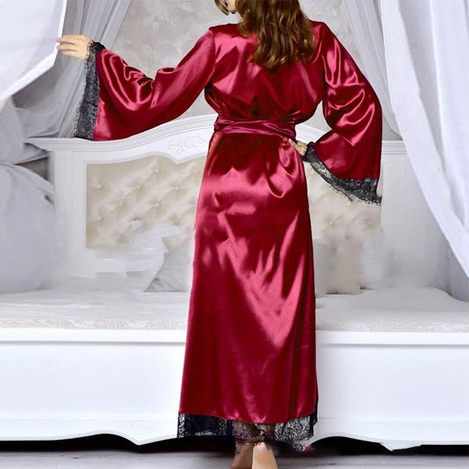 Relax and Unwind in Women's Long Satin Bathrobe Kimono Robe Black or ...