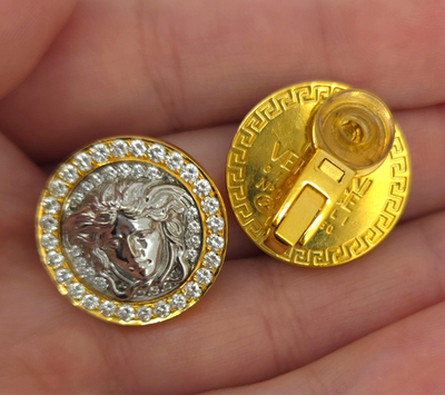 Vintage Gianni Versace 18K Yellow Gold 750 Diamond Medusa Clip-On