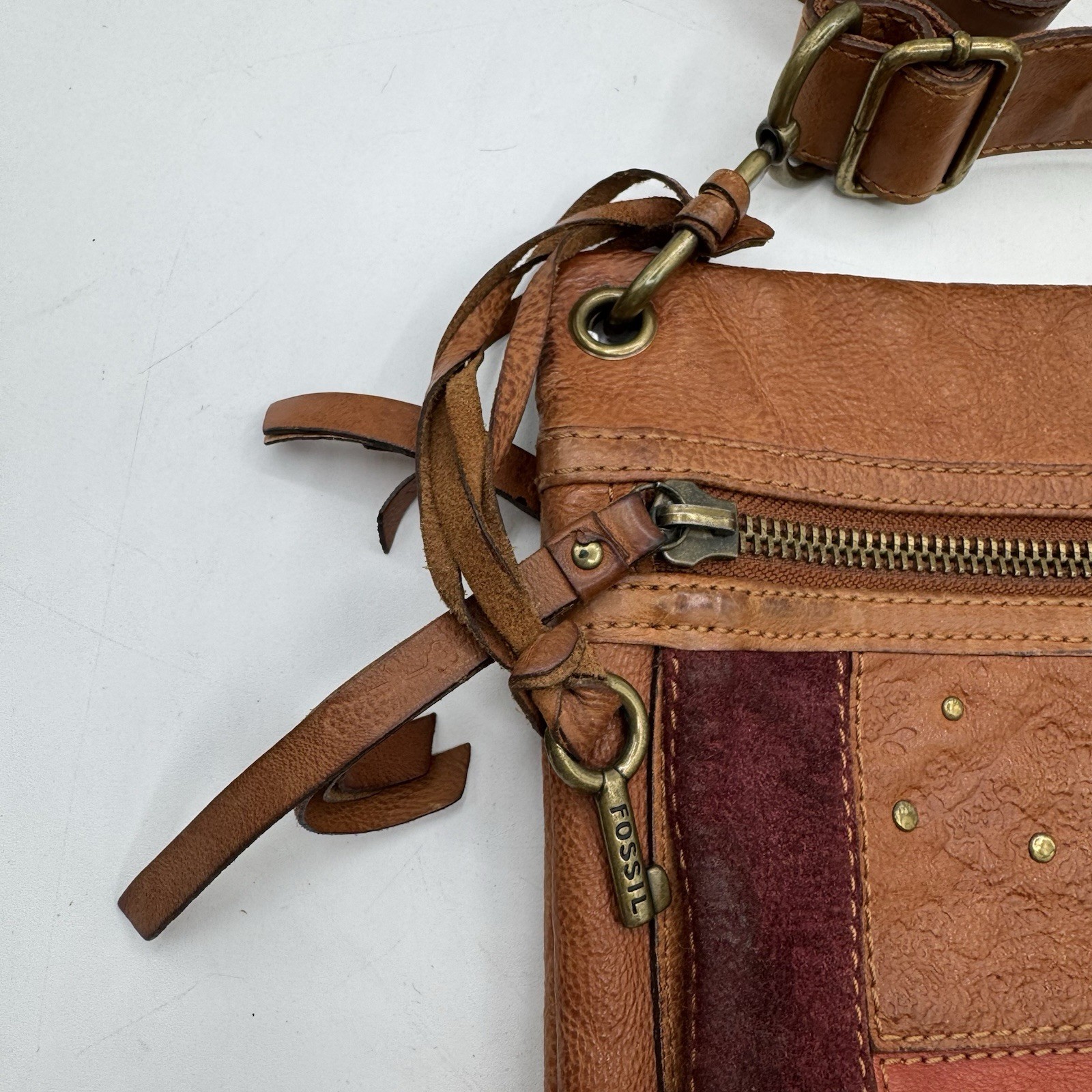 Fossil Key Multicolor Patchwork Leather Suede Poc… - image 6