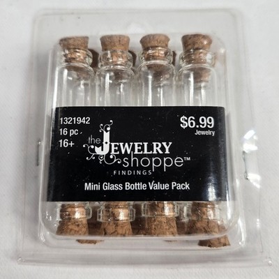 The Jewelry Shoppe Mini Glass Bottles with Cork Stoppers 16 pc Value Pack New