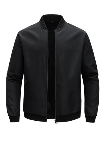 Men Casual Bomber Jacket Slim Fit Zip Coat Light Solid Color Baseball Windbreake - product listing photo