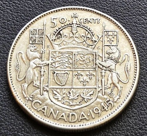 1945 Canada Silver 50-Cent Half Dollar Coin ***Great Condition*** 80% Silver