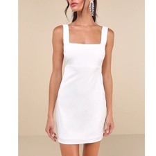 Lulus Truly the Cutest Mini Dress Women Small White Satin Square Neck Sleeveless