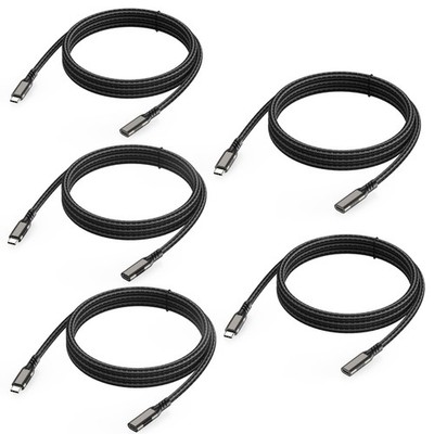 UVOOI USB C Extension Cable, 5-Pack 6.6ft, USBC Extender Male to 6.6FT, Grey 