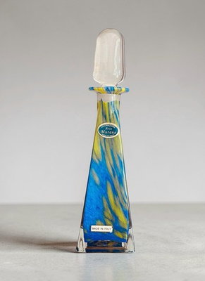 #ad Vintage Murano Glass Perfume Bottle Stopper Blue Yellow Art Glass Decanter Lavor $62.97