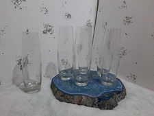 Full set of 21 Bar Glasses. Nice Flair In Middle. 7.5" Tall 1 3/4" Wide Mouth. 