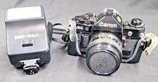 Canon A-1 A1 35mm SLR Film Camera FD 50mm f1.4 Black From JAPAN W/ Canon Flash