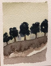 ACEO Original Watercolor Painting Landscape Nature Countryside, 2.5x3.5 Inches