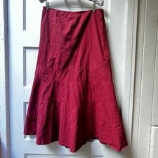 Talbots Midi Skirt Sz 10 Red Cotton Boho Ranch Peasant Flare Country Equestrian